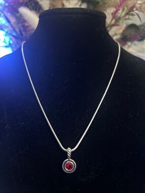 Sterling Silver Pendant Necklace with Red Gemstone.  BUNDLE 3 for $30